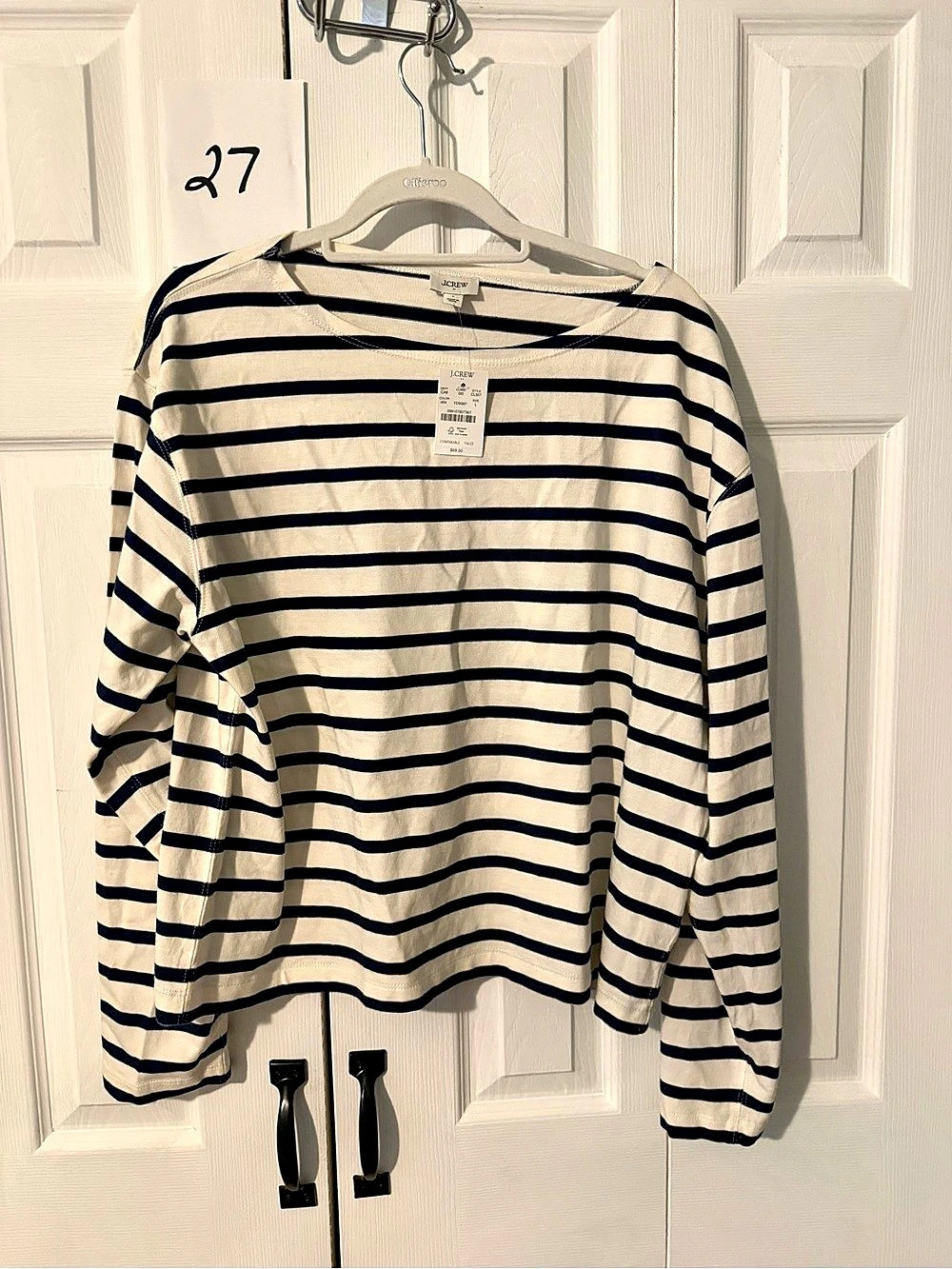 J.Crew Striped boatneck tee Long Sleeve White & Blue Large